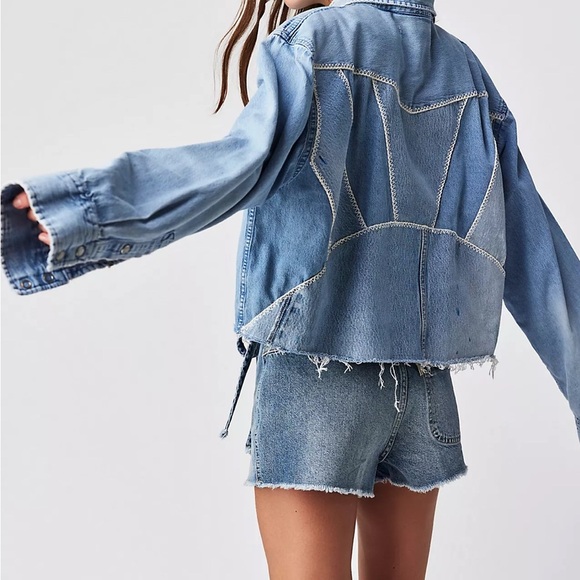 Free People x Tricia Fix Levi’s Stitched Up Western Crop Top Denim Sz S - Picture 1 of 11